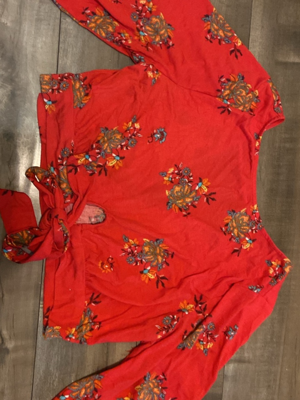 Red Floral Wrap Top